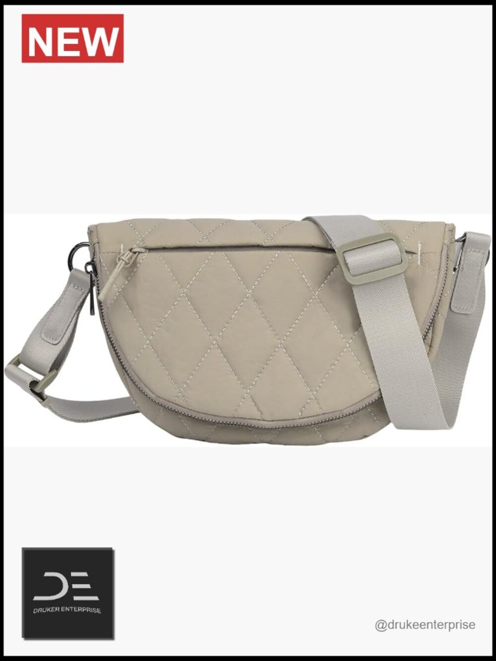 Quilted Nylon Crescent Crossbody Bag with Adjustable Strap